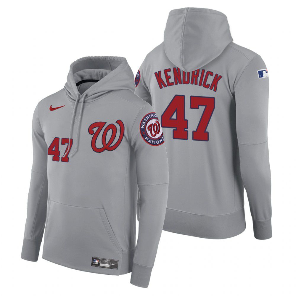 Men Washington Nationals #47 Kendrick gray road hoodie 2021 MLB Nike Jerseys